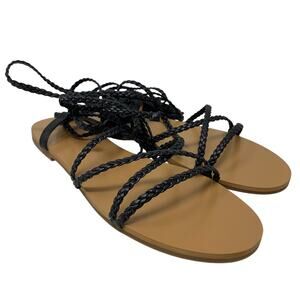 J. Crew Factory Braided Ankle Wrap Sandals Womens Size 9.5 Solid Black NEW